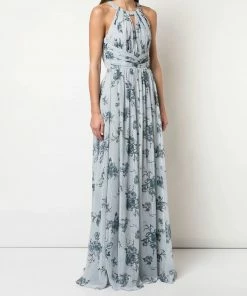 Marchesa Notte Halter Printed Lurex Chiffon Bridesmaid Dress BM0904