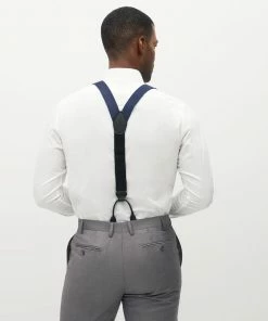 Grosgrain Solid Navy Suspenders By SuitShop