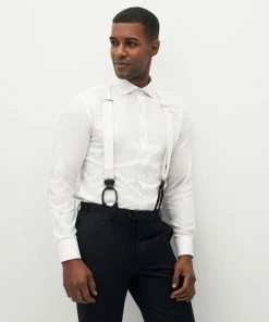 Grosgrain Solid White Suspenders By SuitShop