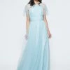 All Bridesmaid Dresses Marchesa Notte Halter Sheer Sleeve Bridesmaid Dress BM1124