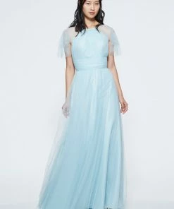 All Bridesmaid Dresses Marchesa Notte Halter Sheer Sleeve Bridesmaid Dress BM1124