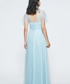 All Bridesmaid Dresses Marchesa Notte Halter Sheer Sleeve Bridesmaid Dress BM1124