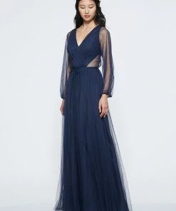 Marchesa Notte V-neck Bishop Sleeve Bridesmaid Dress BM1126