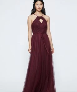 All Bridesmaid Dresses Marchesa Notte Ruched Keyhole Halter Bridesmaid Dress BM1122