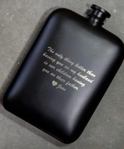 Personalized Matte Black Hip Flask By SuitShop